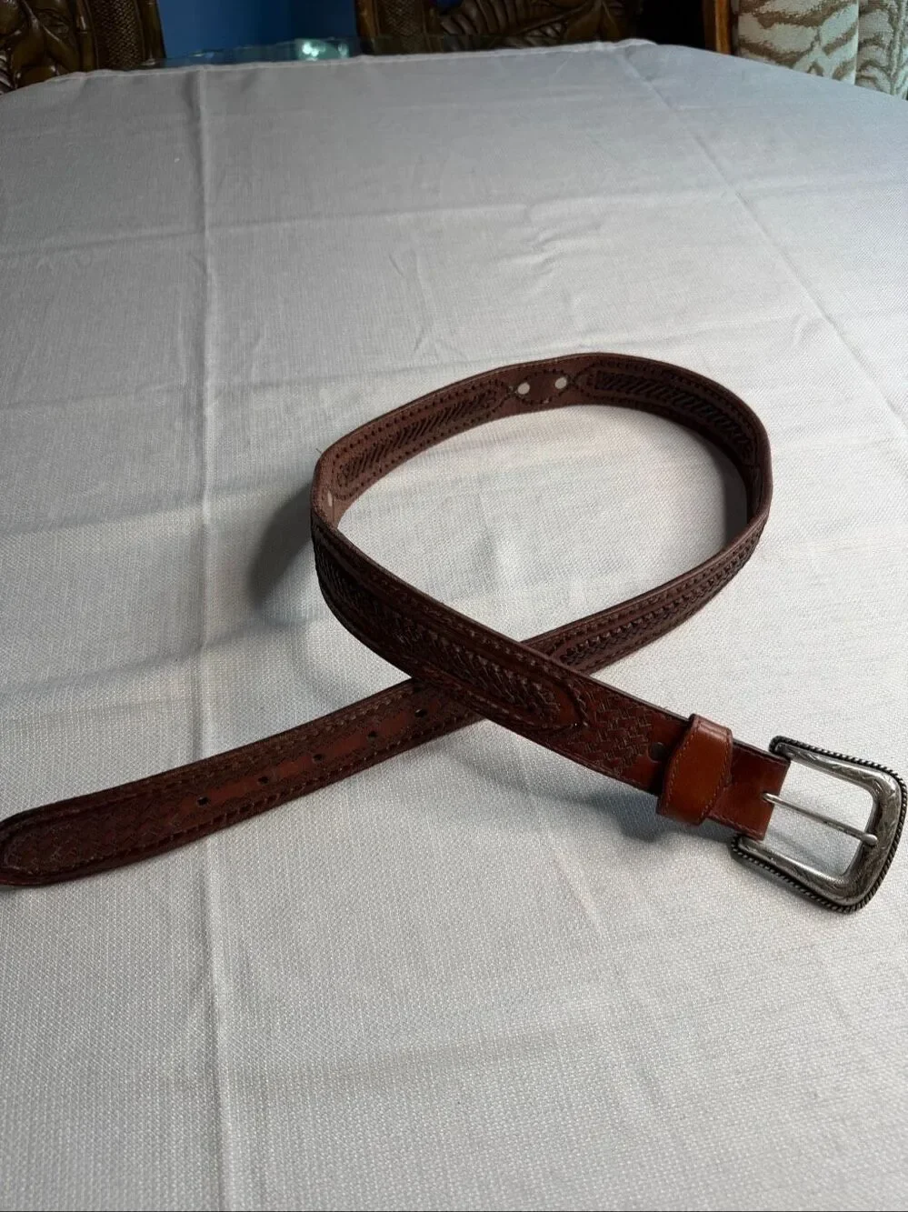 Nocona Brown Cowhide Leather Tooled Western Cowboy Belt Size 40